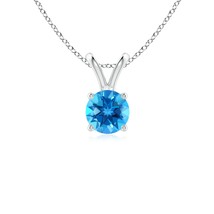 ANGARA 5mm Natural Swiss Blue Topaz Solitaire Pendant Necklace in Silver - £113.67 GBP+