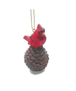 Midwest Red Cardinal Christmas Ornament  on a Brown Pine Cone Resin Real... - £8.04 GBP