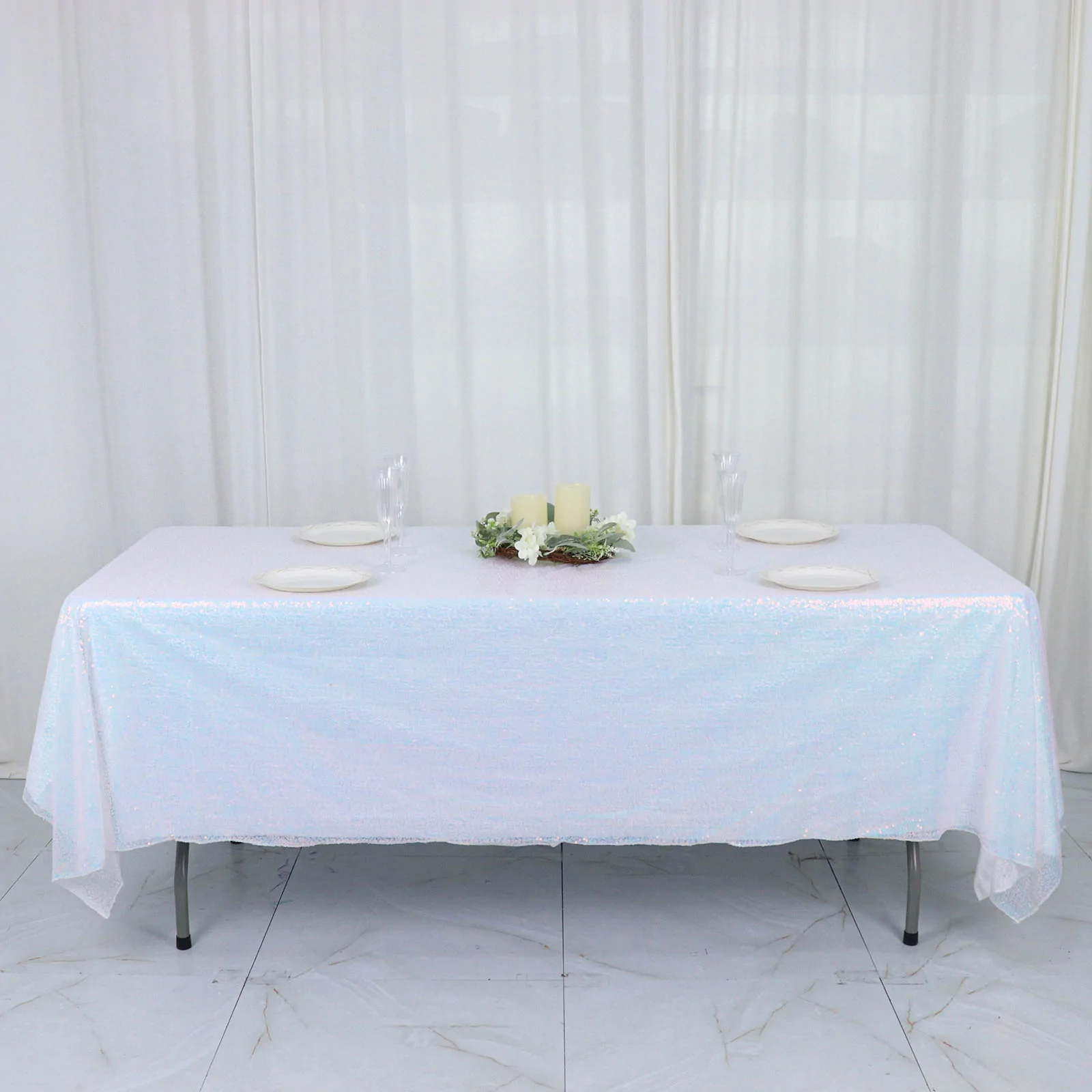 Iridescent Blue - Polyester -60&quot;x102&quot; Rectangle Tablecloth LUXURY Duchess Sequin - £38.26 GBP