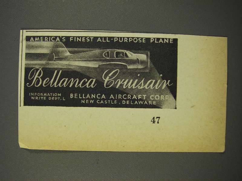 Primary image for 1940 Bellanca Cruisair Plane Ad - Finest All-Purpose