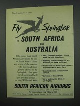 1960 South African Airways Ad - Fly Springbok - £14.53 GBP