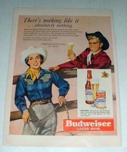 1950 Budweiser Beer Ad - w/ Cowboy, Cowgirl - £14.46 GBP