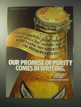 1986 Miller High Life Beer Ad - Promise of Purity - £13.88 GBP