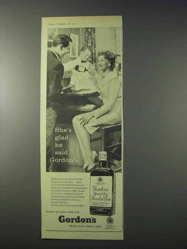 1959 Gordon's Gin Ad - She's Glad He Said Gordon's - $18.49