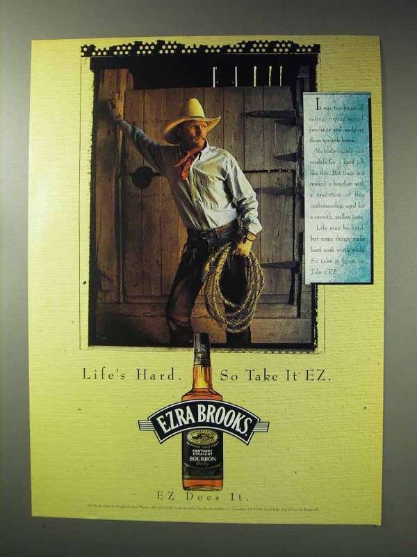 1992 Ezra Brooks Bourbon Ad - Life's Hard Take it EZ - $18.49
