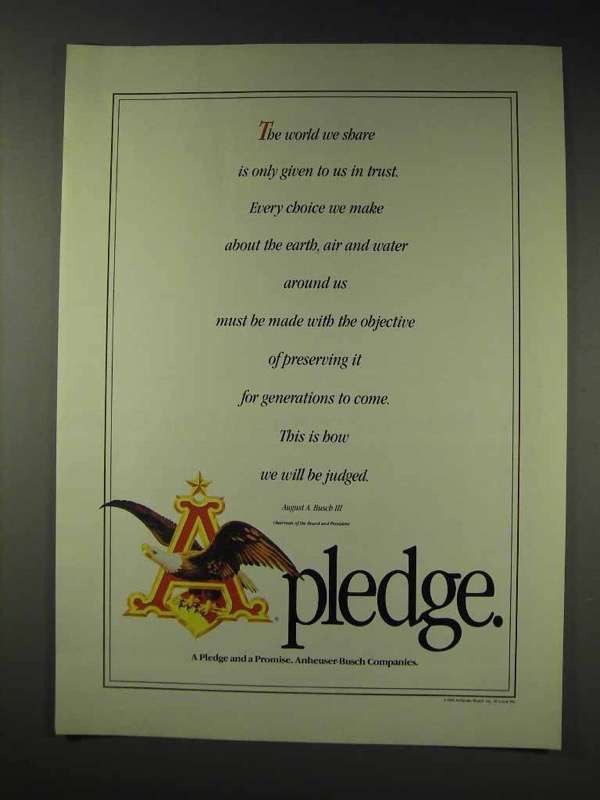 Primary image for 1991 Anheuser-Busch Beer Ad - A Pledge