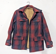 Vintage 1940s Great Western Sportswear Plaid Mackinaw Jacket ~ Red &amp; Black Wool - £143.87 GBP