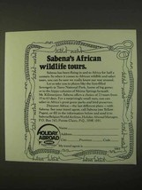 1974 Sabena Airline Ad - African Wildlife Tours - £14.09 GBP