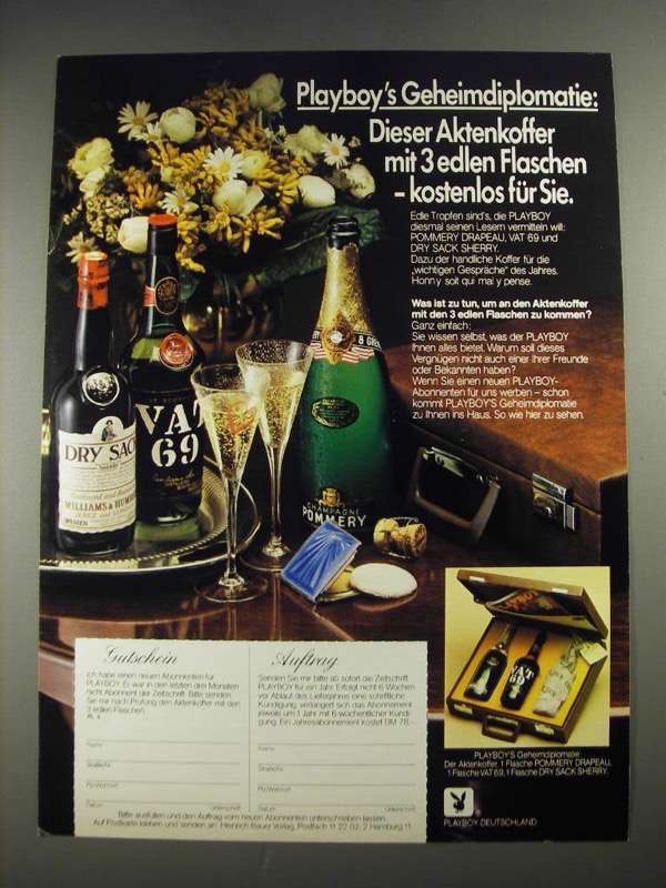 1977 Pommery Drapeau, Vat 69 and Dry Sack Sherry Ad - in German - $18.49
