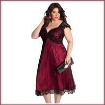 Vintage Glamor Lace Overlay Bow Knot Bodice Empire Waist Wine Midi Evening Gown - £74.23 GBP