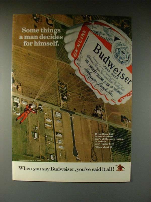 Primary image for 1972 Budweiser Beer Ad - A Man Decides For Himself