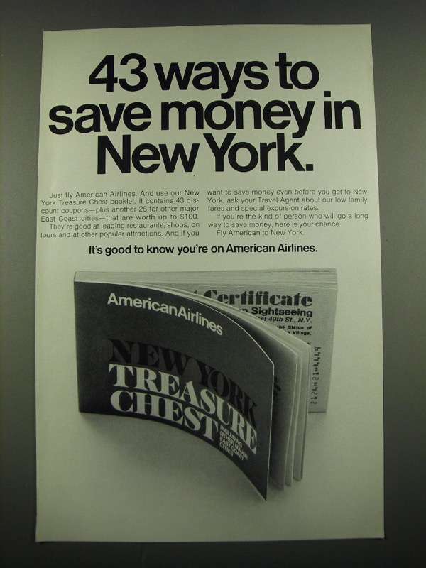 1970 American Airlines Ad - 43 Ways to Save Money in New York - £14.48 GBP