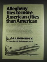 1978 Allegheny Airlines Ad - Flies to More Cities - $18.49
