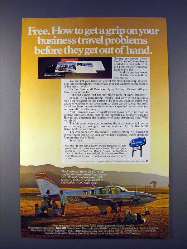 Primary image for 1978 Beechcraft Baron 58TC Plane Ad - Get a Grip