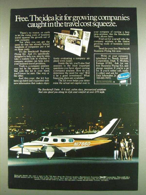 Primary image for 1978 Beechcraft Duke Plane Ad - Travel Cost Squeeze