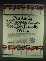 1985 Pan Am Airline Ad - Pan Am to 23 European Cities. See how proudly we fly - £14.60 GBP