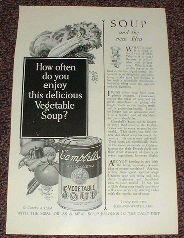 1927 Campbell's Soup Ad - Delicious Vegetable Soup!!! - $18.49
