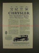 1927 Chrysler 62 2-Door Sedan Car Ad - Greater Value!! - £14.61 GBP