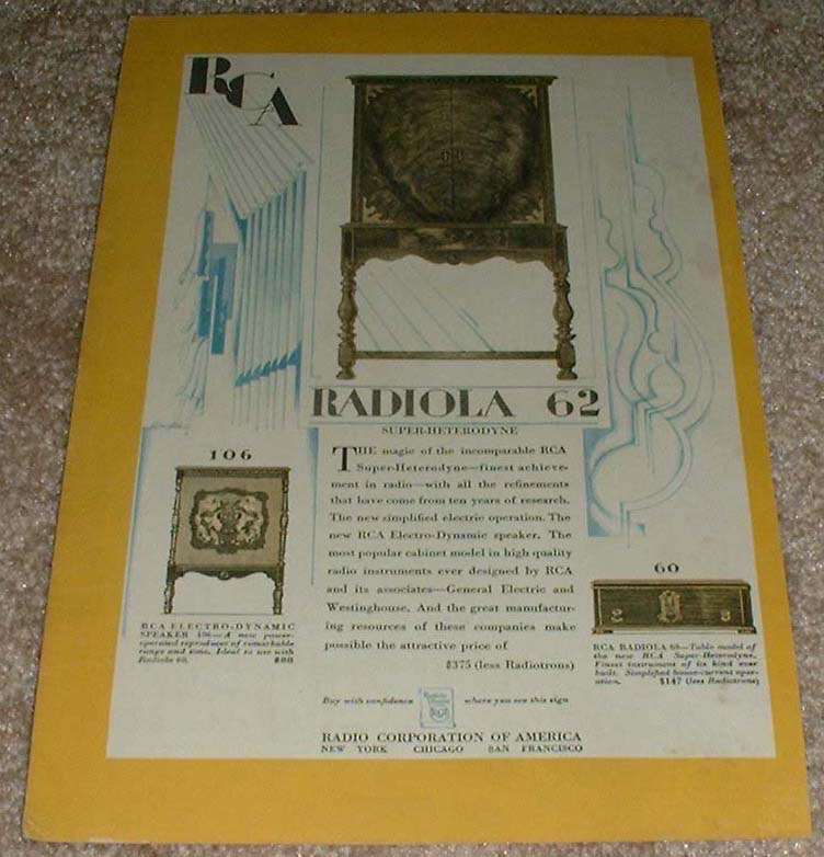 1929 RCA Radiola 60, 62 & Speaker 106 Ad! - $18.49