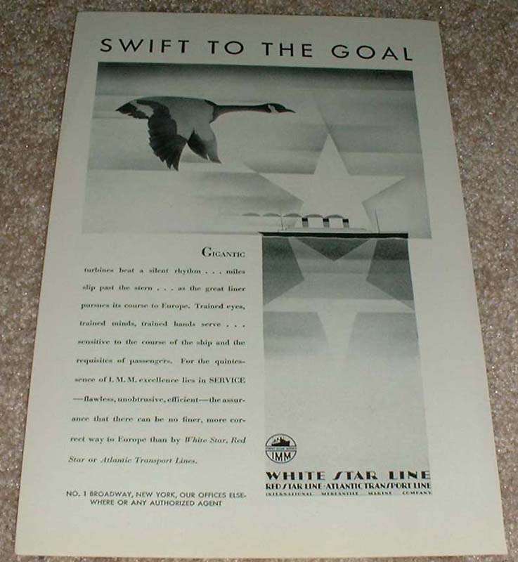 1929 White Star Line Ad, Swift to the Goal! - $18.49