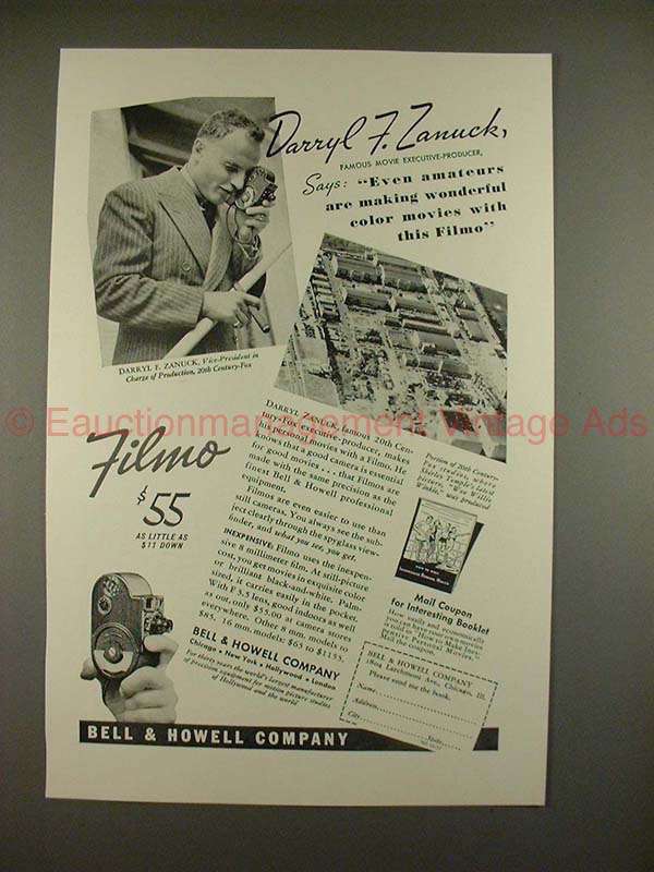 1937 Bell & Howell Filmo Camera Ad w/ Darryl F. Zanuck! - £14.50 GBP