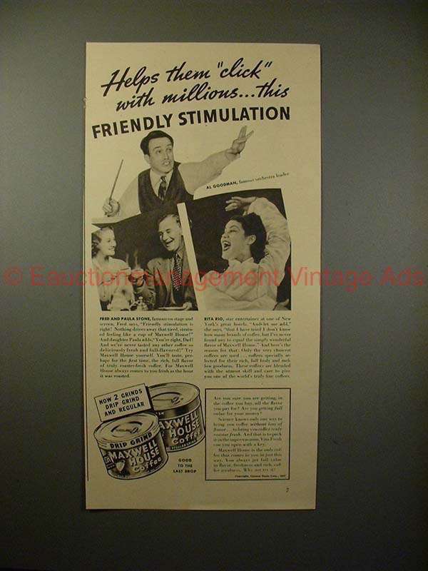 1937 Maxwell House Ad - Al Goodman, Rita Rio, Stone!! - $18.49