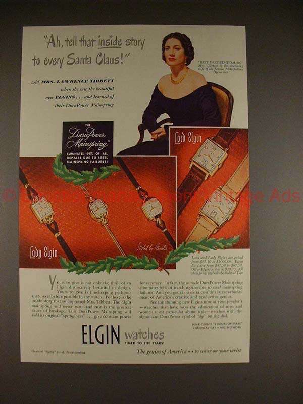 1948 Lord Lady Elgin Watch Ad w/ Mrs. Lawrence Tibbett! - £14.53 GBP