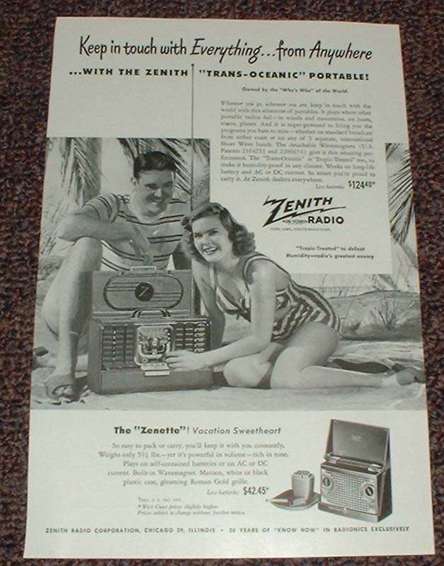 1948 Zenith Trans-Oceanic Radio Ad, Keep in Touch!! - $18.49