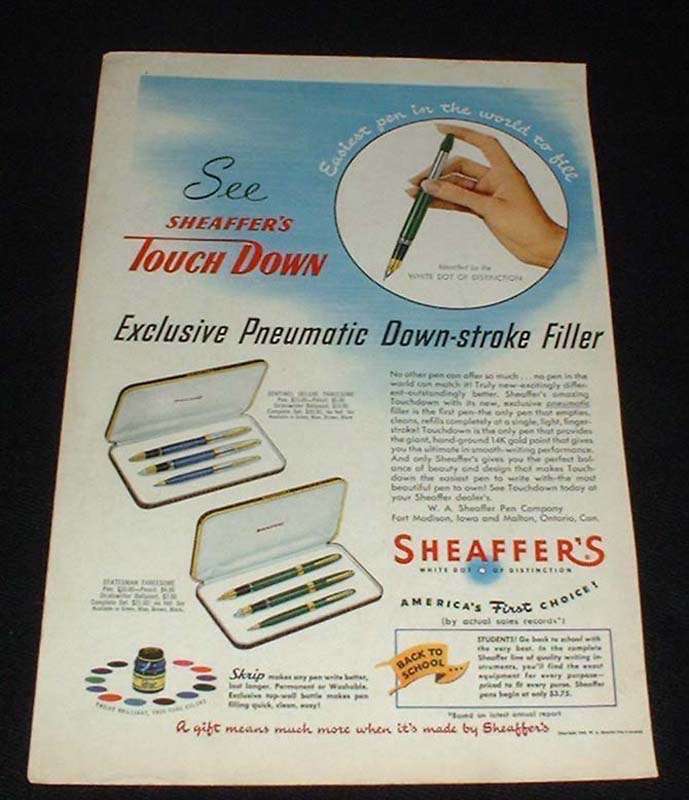 Primary image for 1949 Sheaffer's Threesome Pen Set Ad, NICE!!!