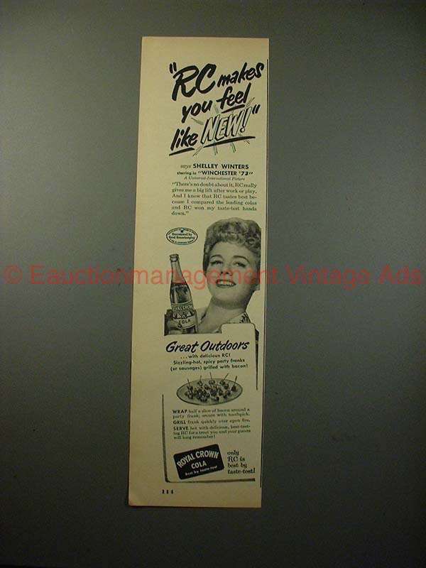 1950 RC Royal Crown Cola Ad w/ Shelly Winters, Feel New - $18.49