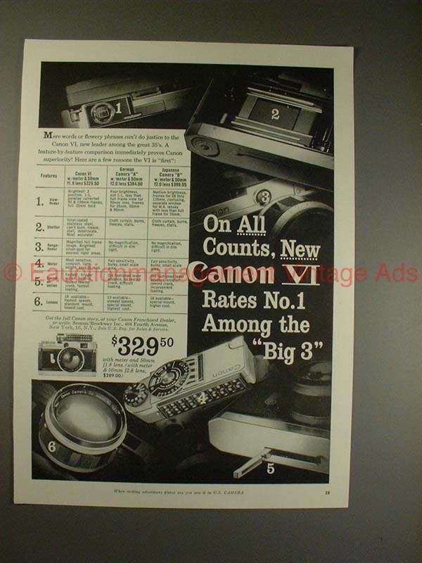 1958 Canon VI Rangefinder Camera Ad - Rates No. 1!! - £14.72 GBP