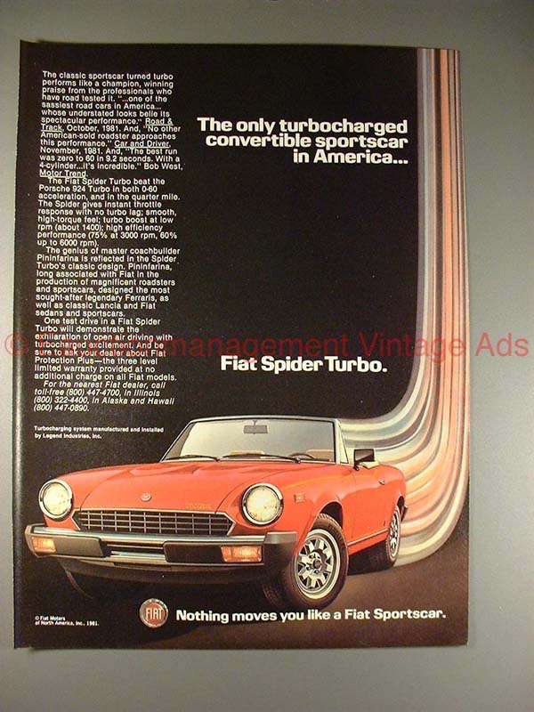 1982 Fiat Spider Turbo Ad, Turbo Charged Convertible!! - £14.76 GBP