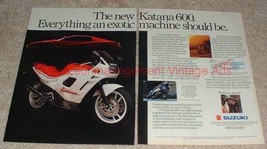 1988 Suzuki Katana 600 Motorcycle 2-page Ad, Exotic!! - $18.49