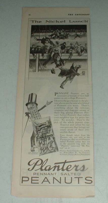 1924 Planters Peanuts Ad, Mr. Peanut - Nickel Lunch - £14.45 GBP