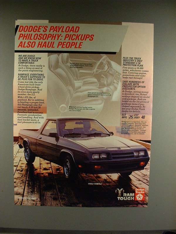 1983 Dodge Rampage Truck Ad - Payload Philosophy - $18.49