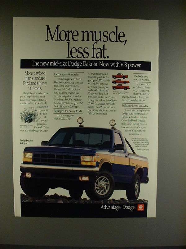 1991 Dodge Dakota 4x4 Sport Truck Ad - More Muscle - £14.74 GBP