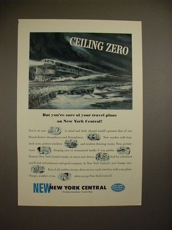 1950 New York Central Train Ad - Ceiling Zero - £14.73 GBP