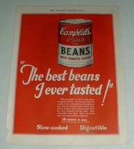 1923 Campbell's Soup Pork and Beans Ad - Best Tasted - $18.49