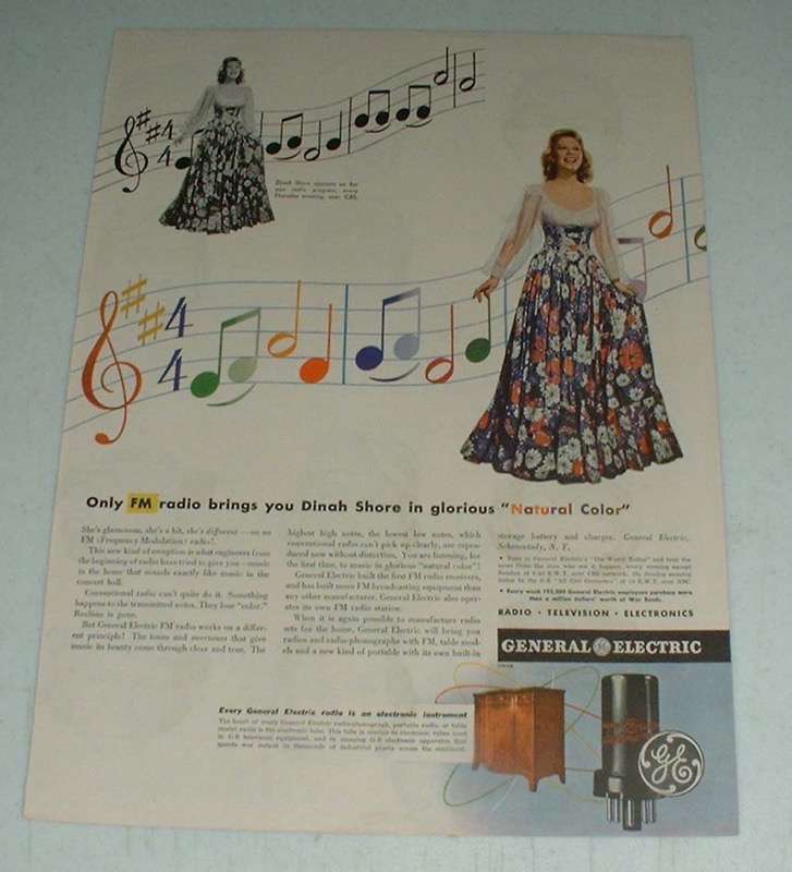 Vintage General Electric FM Radio Ad w/ Dinah Shore - £14.74 GBP