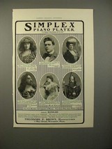 1903 Simplex Piano Player Ad w/ 6 Musician Endorsements - £14.54 GBP