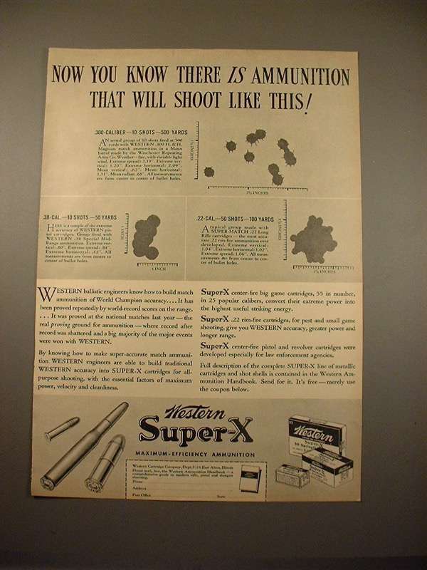 Primary image for 1938 Western Super-X Cartridge Gun Ammunition Ad!