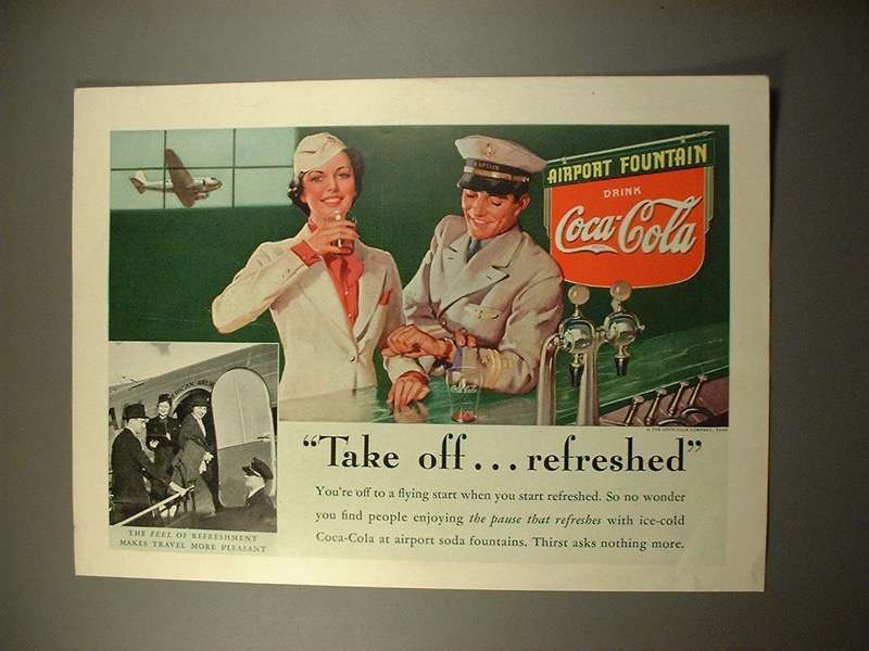 1938 Coca-Cola Soda Ad - Airline Captain, Stewardess - $18.49