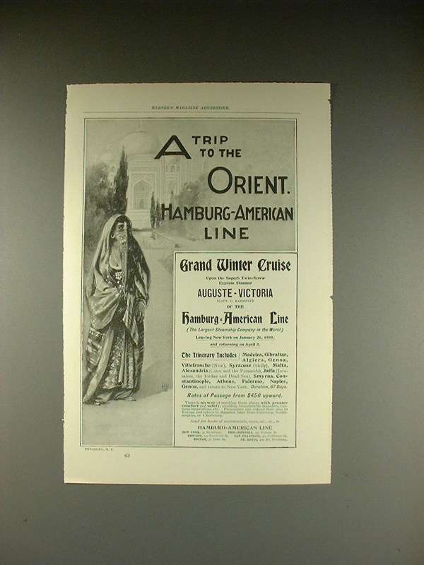 Primary image for 1899 Hamburg-American Line Cruise Ad - Trip to Orient