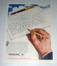 1945 Parker 51 Pen Ad - Writes Dry with Wet Ink - £13.82 GBP