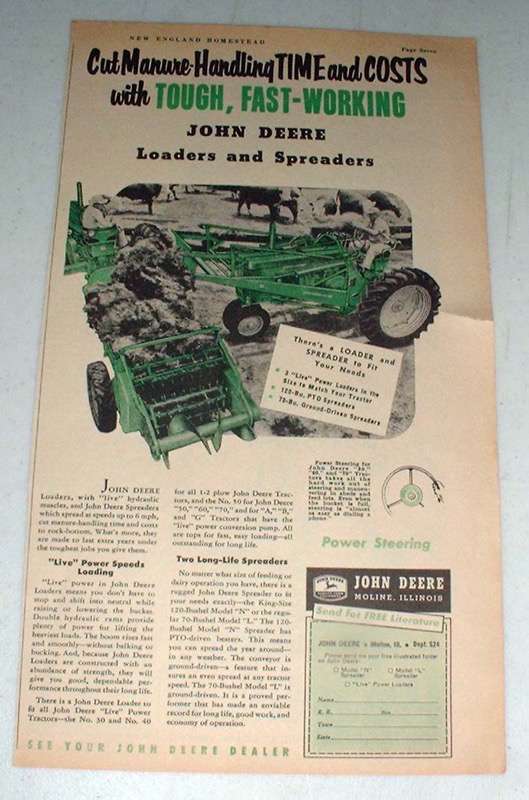 1955 John Deere Loader and Spreader Ad - Cut Costs - $18.49