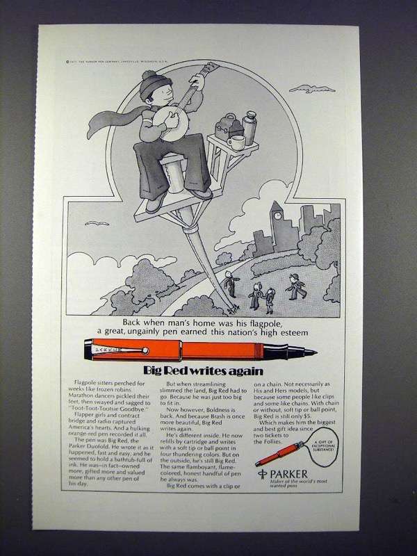 1971 Parker Big Red Pen Ad - Writes Again! - £14.78 GBP