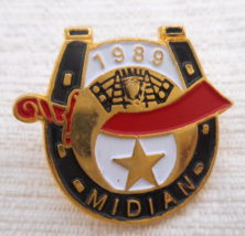 1989 MIDIAN SHRINE MASON Red Black Gold Lapel Pin Sword Star 1&quot; x 7/8&quot; - £10.20 GBP
