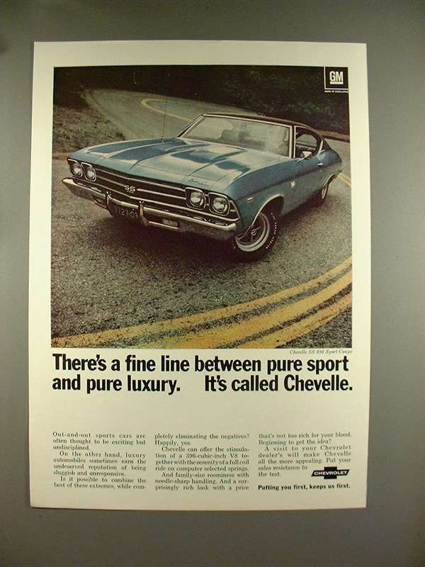 Primary image for 1969 Chevrolet Chevelle SS 396 Sport Coupe Car Ad - A Fine Line