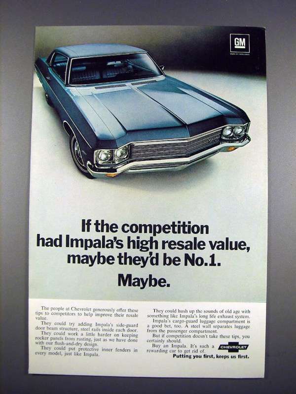 1970 Chevrolet Impala Car Ad - High Resale Value - $18.49