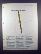 1972 Parker 75 Classic Ball Pen Ad - Lose Our Shirt! - £14.54 GBP